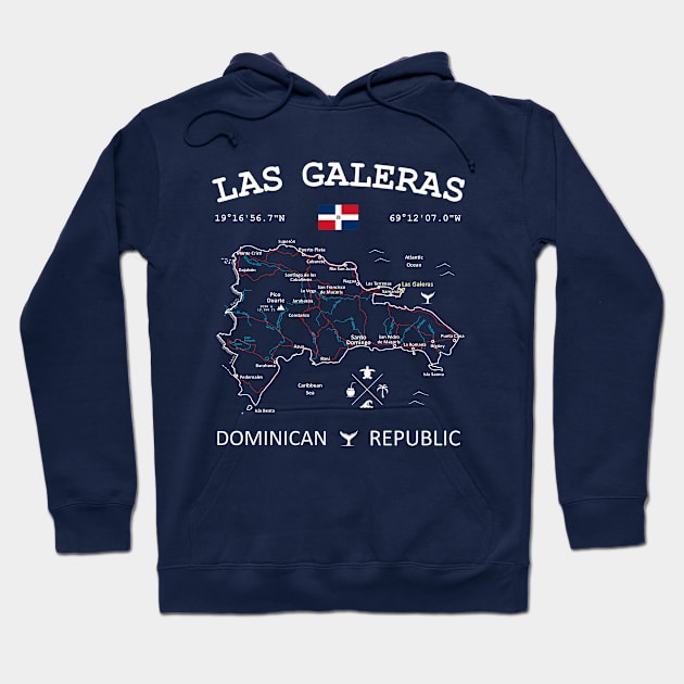 Las Galeras Dominican Republic Flag Travel Map Coordinates GPS Hoodie by French Salsa